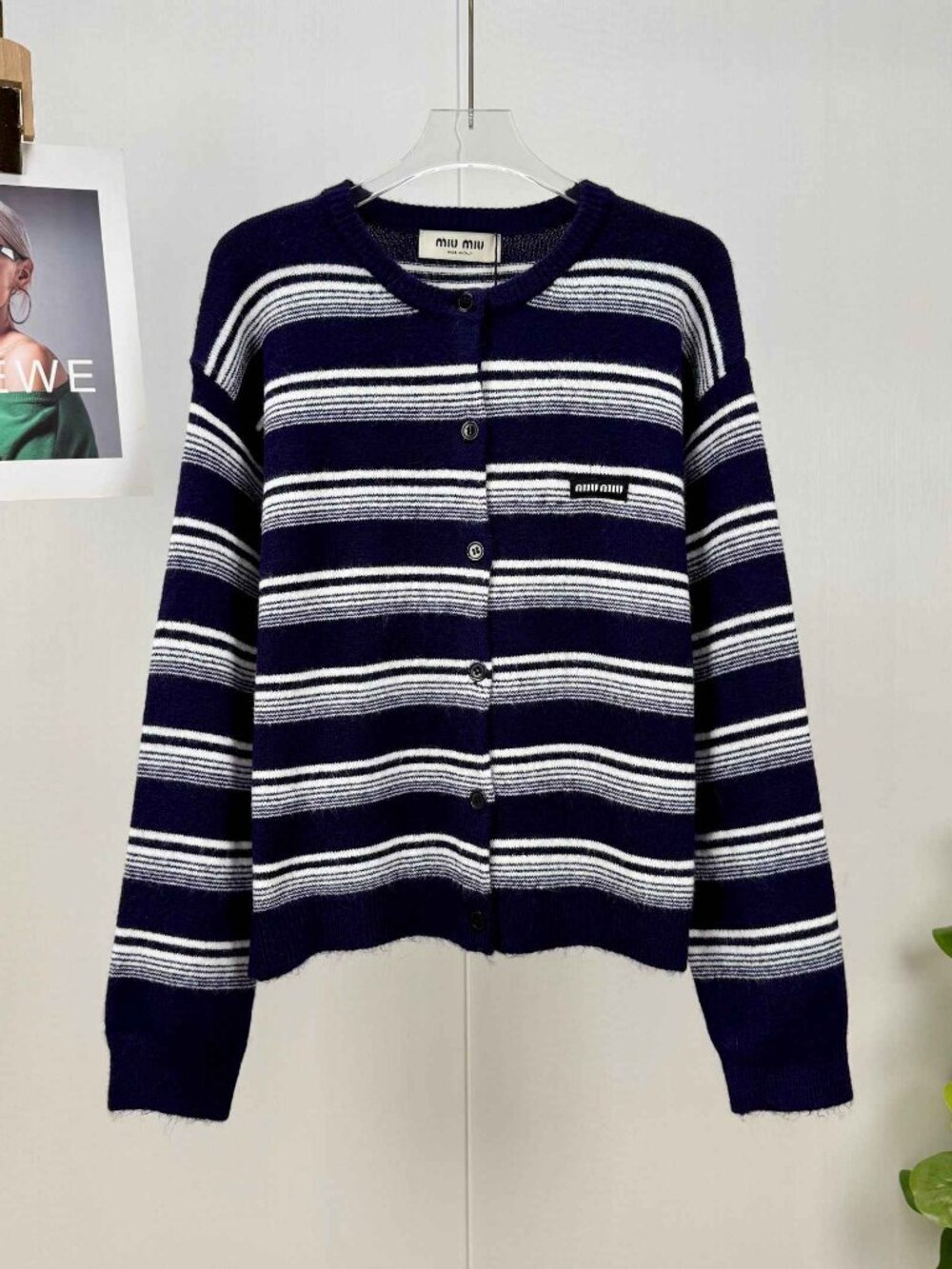 Miu Miu Navy & White Striped Knit Cardigan